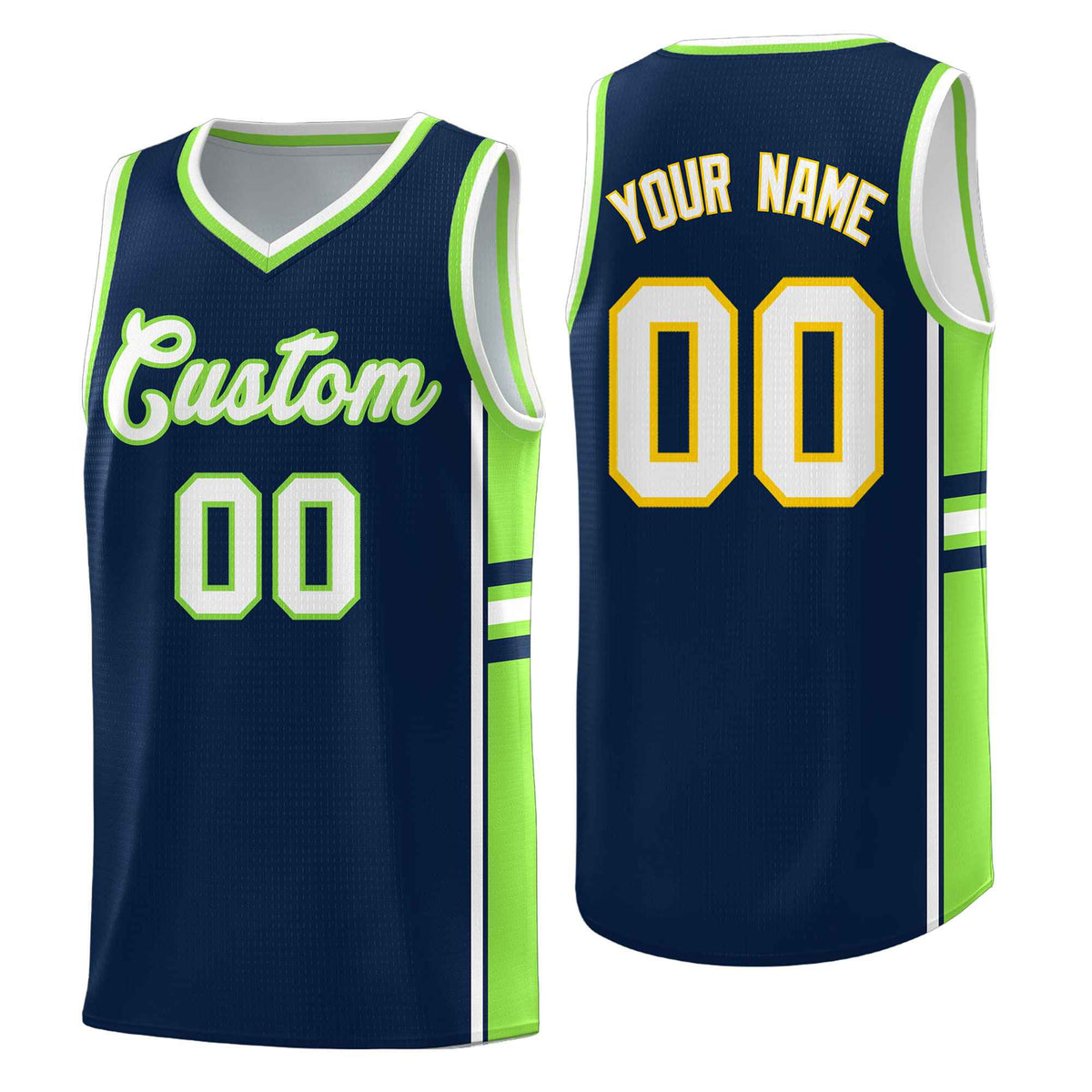 Custom Youth Basketball Jersey - Navy Fluorescent Green Two-Tone Varsity Jersey Set