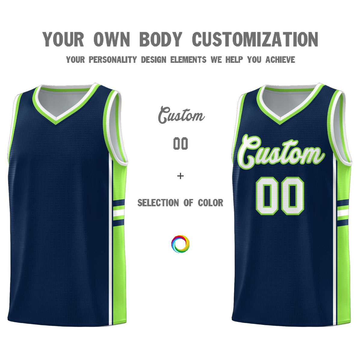 Custom Youth Basketball Jersey - Navy Fluorescent Green Two-Tone Varsity Jersey Set