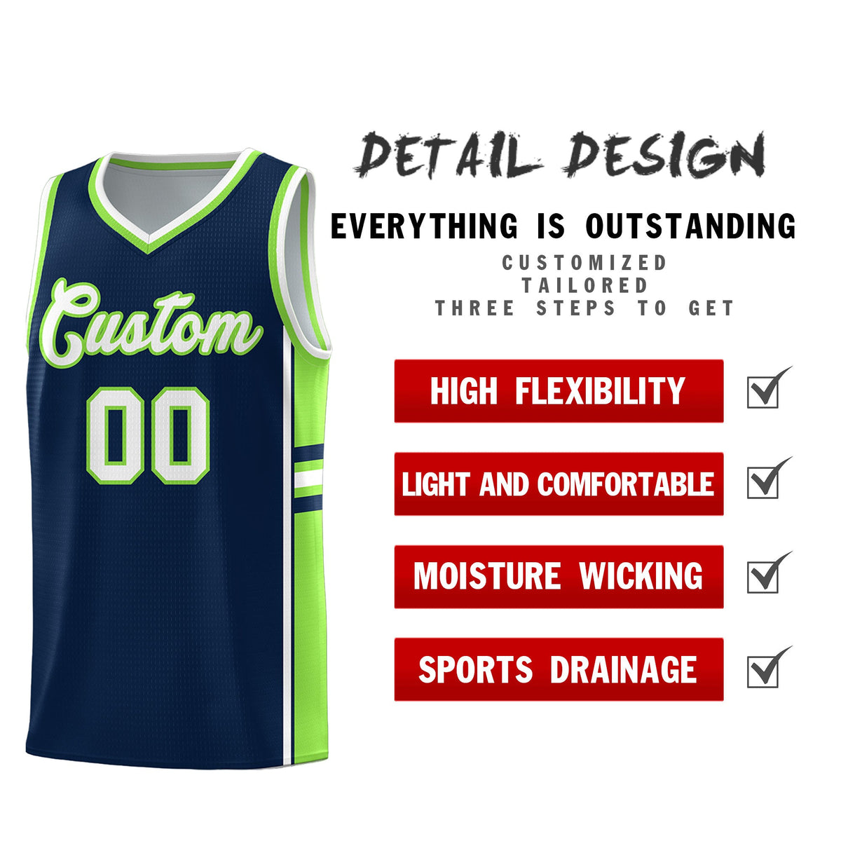 Custom Youth Basketball Jersey - Navy Fluorescent Green Two-Tone Varsity Jersey Set