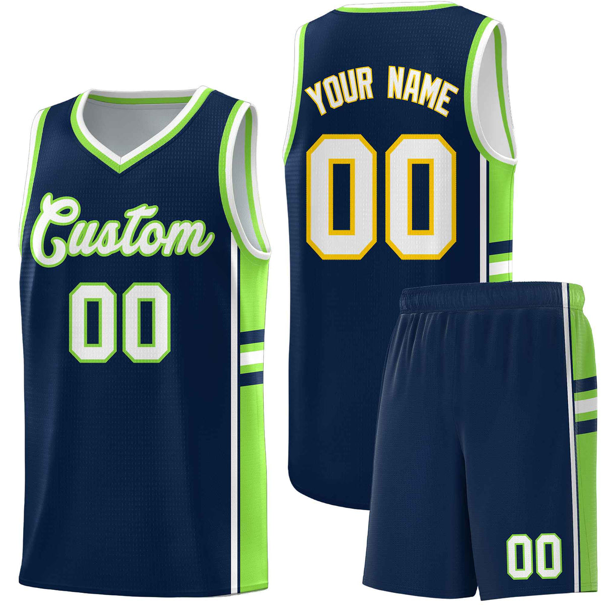 Custom Youth Basketball Jersey - Navy Fluorescent Green Two-Tone Varsity Jersey Set