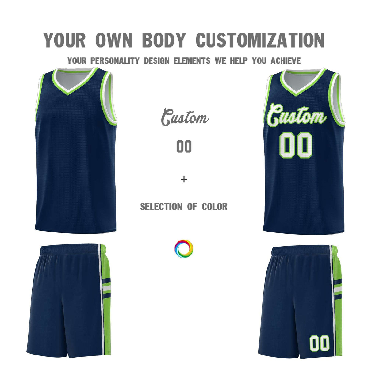 Custom Youth Basketball Jersey - Navy Fluorescent Green Two-Tone Varsity Jersey Set