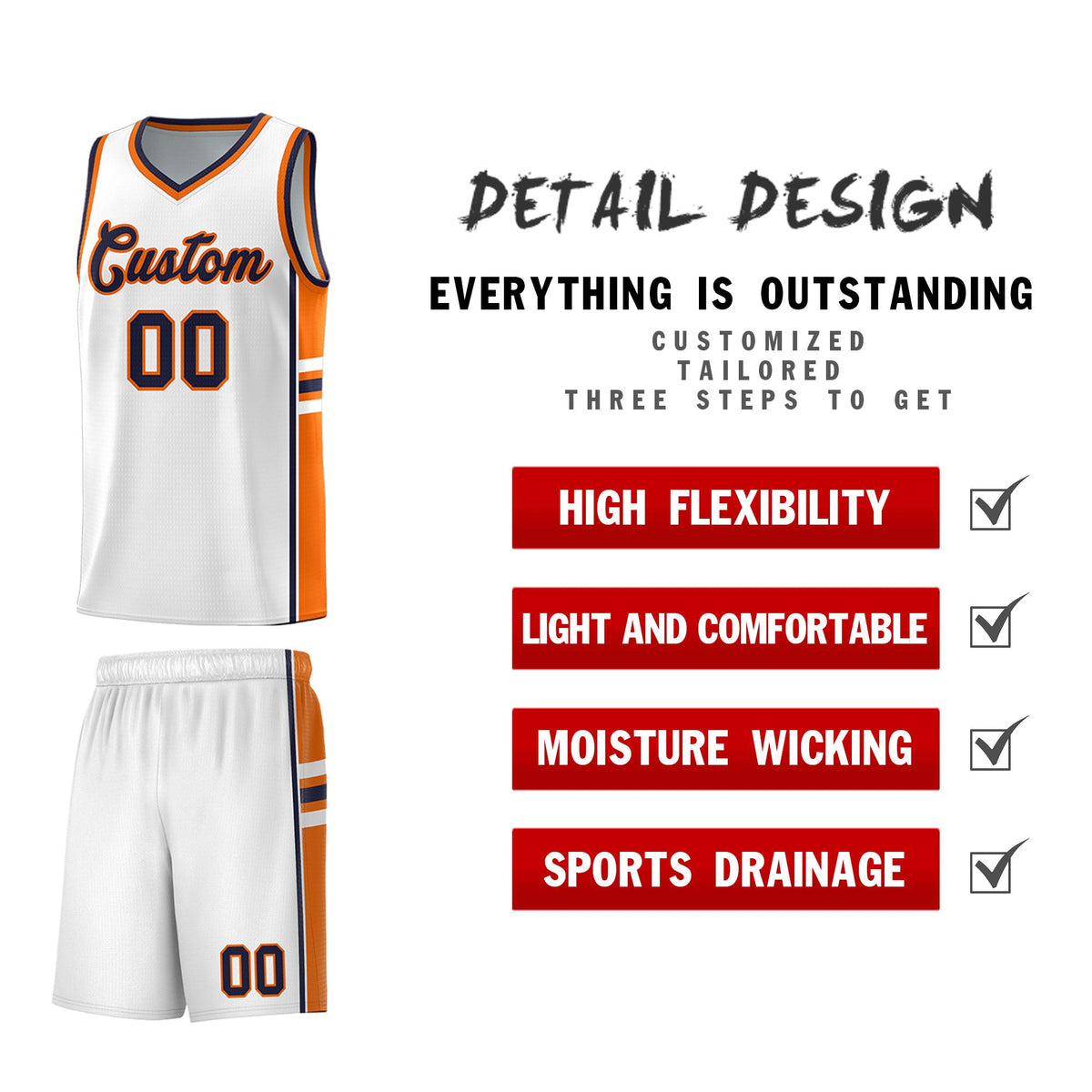 Custom Youth Basketball Jersey - White Orange Two-Tone Varsity Jersey Set