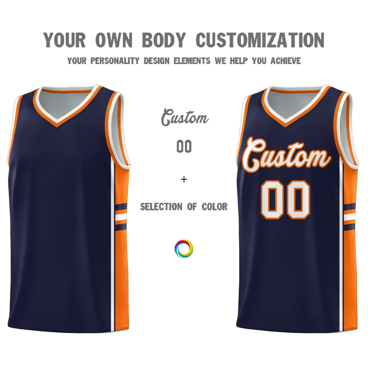 Custom Youth Basketball Jersey - Navy Orange Two-Tone Classic Varsity Uniform