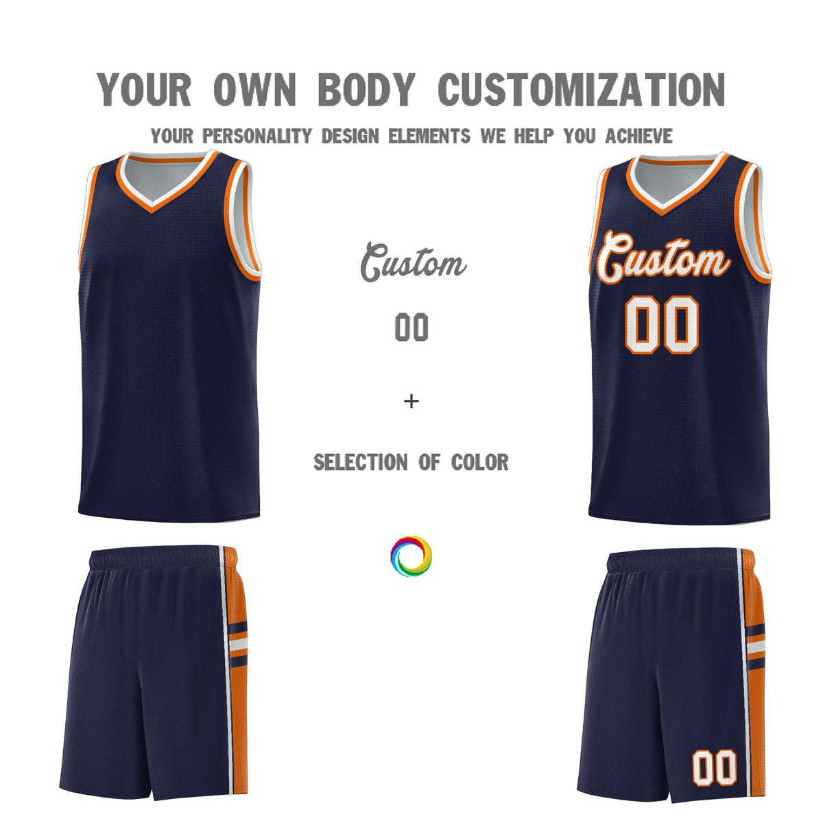 Custom Youth Basketball Jersey - Navy Orange Two-Tone Classic Varsity Uniform