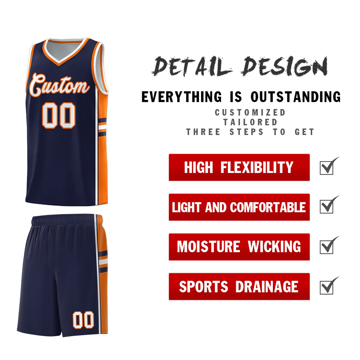 Custom Youth Basketball Jersey - Navy Orange Two-Tone Classic Varsity Uniform