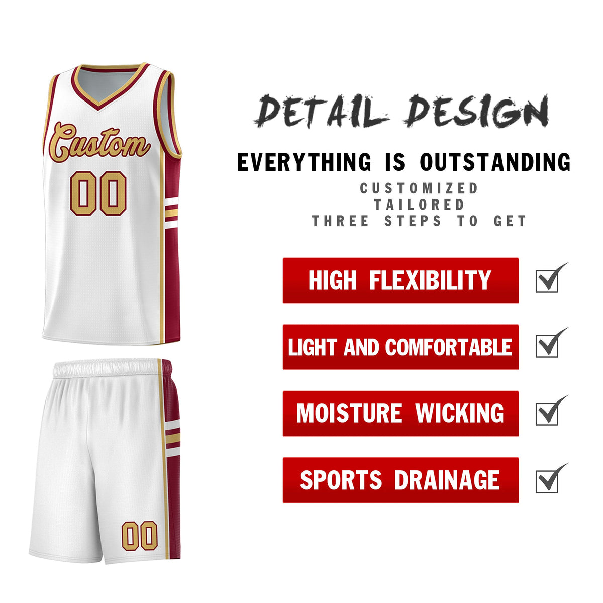 Custom Youth Basketball Jersey - White Crimson Two-Tone Varsity Jersey Set