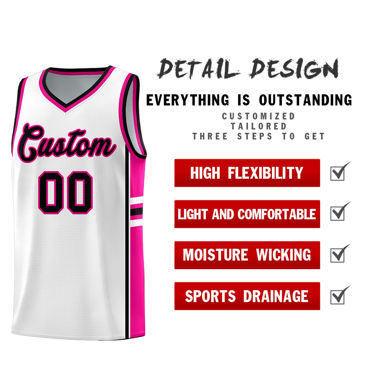 Custom Youth Basketball Jersey - White Pink Two-Tone Varsity Jersey Set