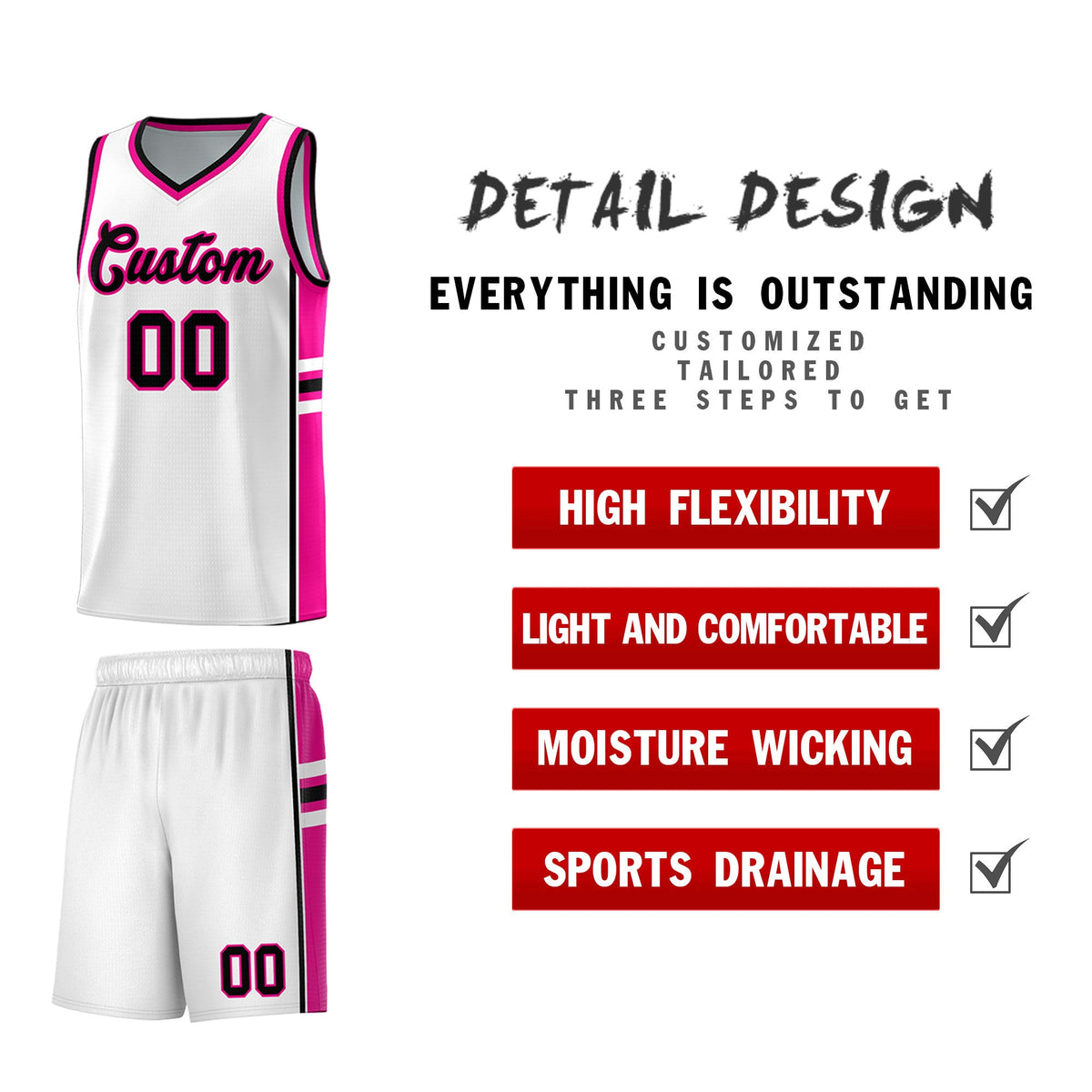 Custom Youth Basketball Jersey - White Pink Two-Tone Varsity Jersey Set