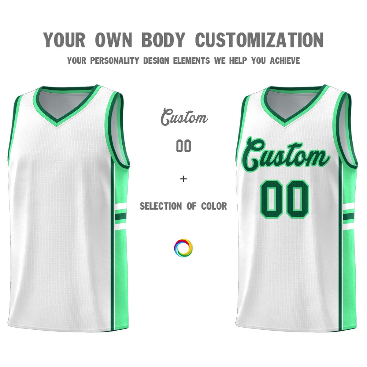 Custom Youth Basketball Jersey - White Green Two-Tone Varsity Jersey Set