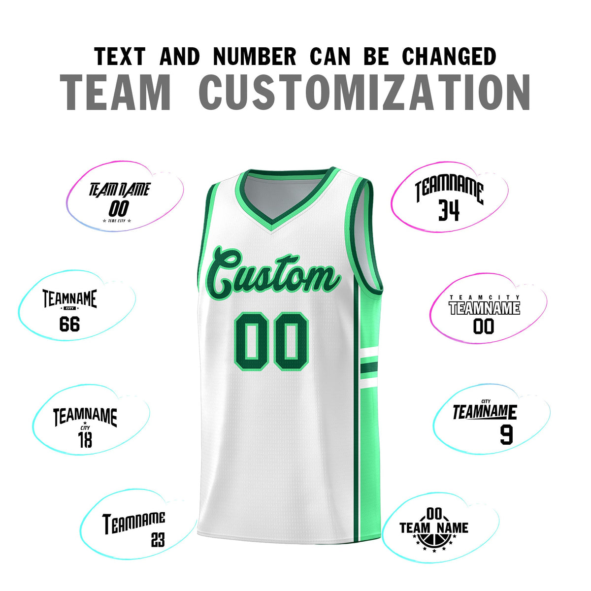 Custom Youth Basketball Jersey - White Green Two-Tone Varsity Jersey Set
