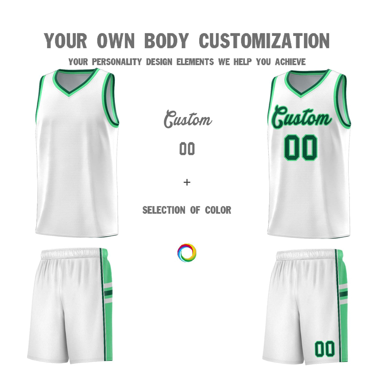 Custom Youth Basketball Jersey - White Green Two-Tone Varsity Jersey Set