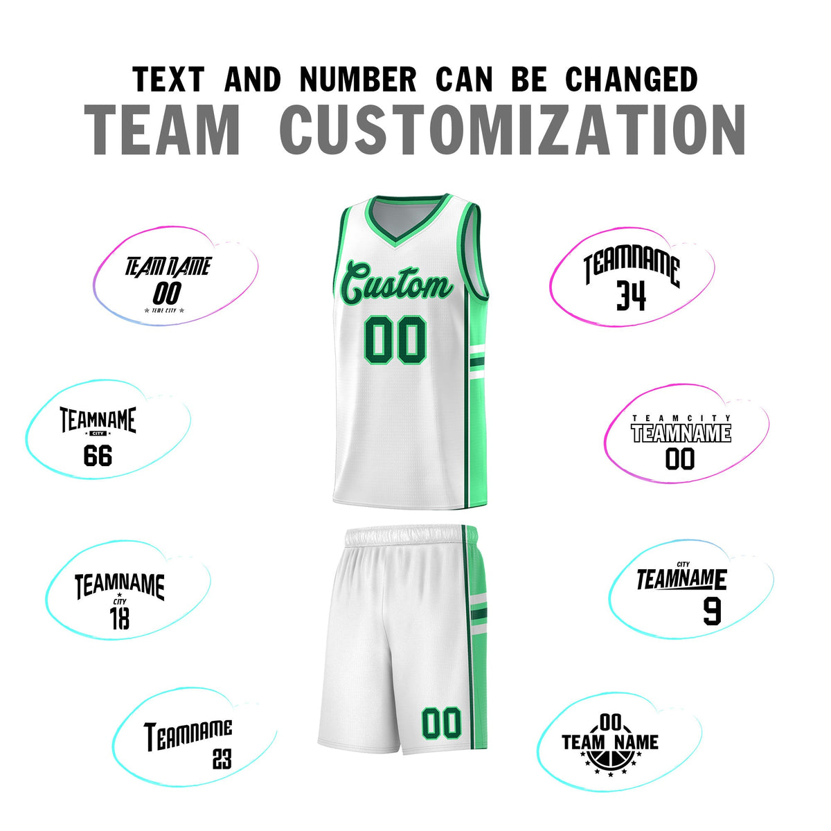 Custom Youth Basketball Jersey - White Green Two-Tone Varsity Jersey Set