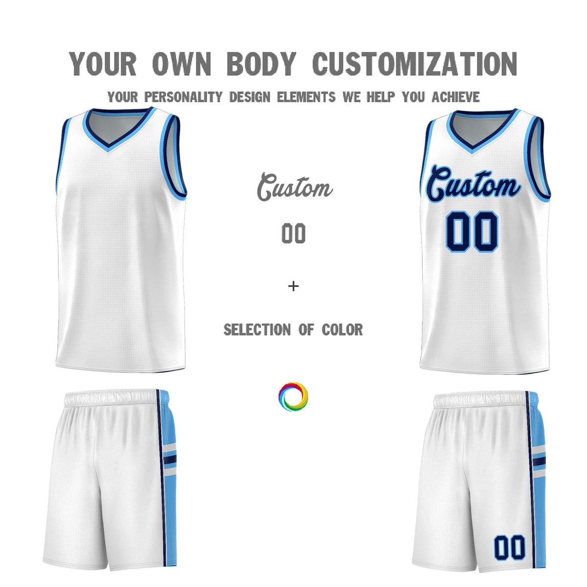Custom Youth Basketball Jersey - White Powder Blue Two-Tone Varsity Jersey Set