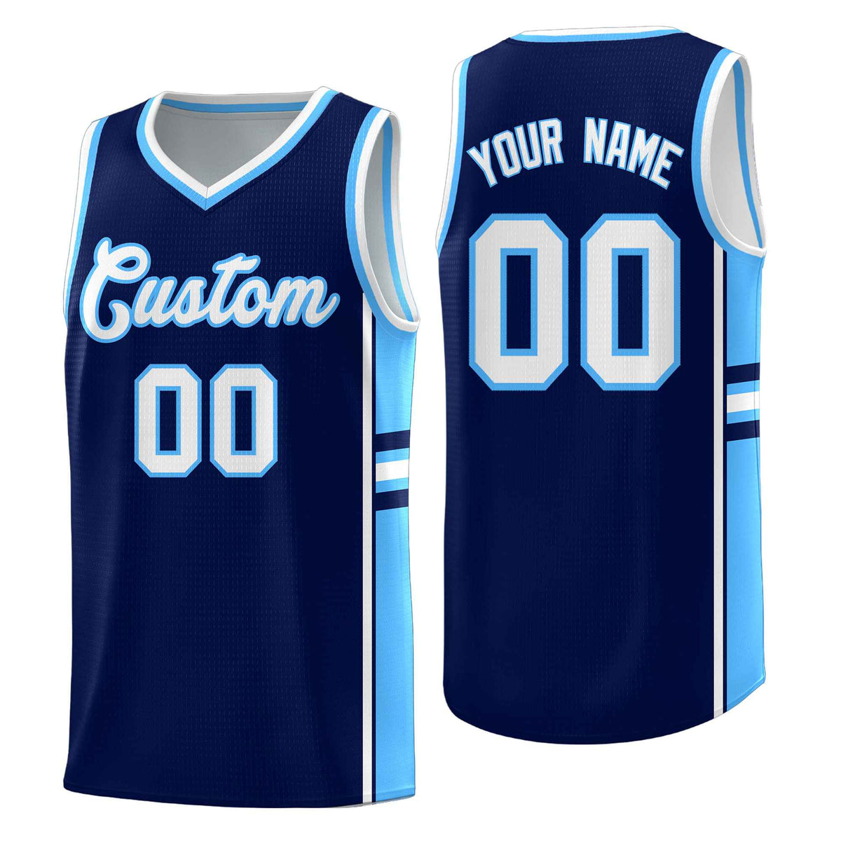 Custom Youth Basketball Jersey - Navy Powder Blue Two-Tone Classic Varsity Uniform