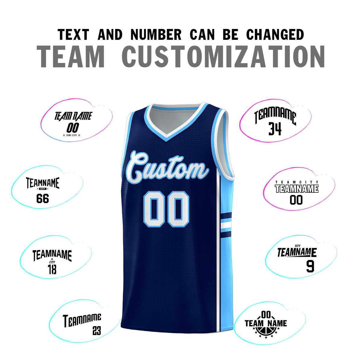 Custom Youth Basketball Jersey - Navy Powder Blue Two-Tone Classic Varsity Uniform