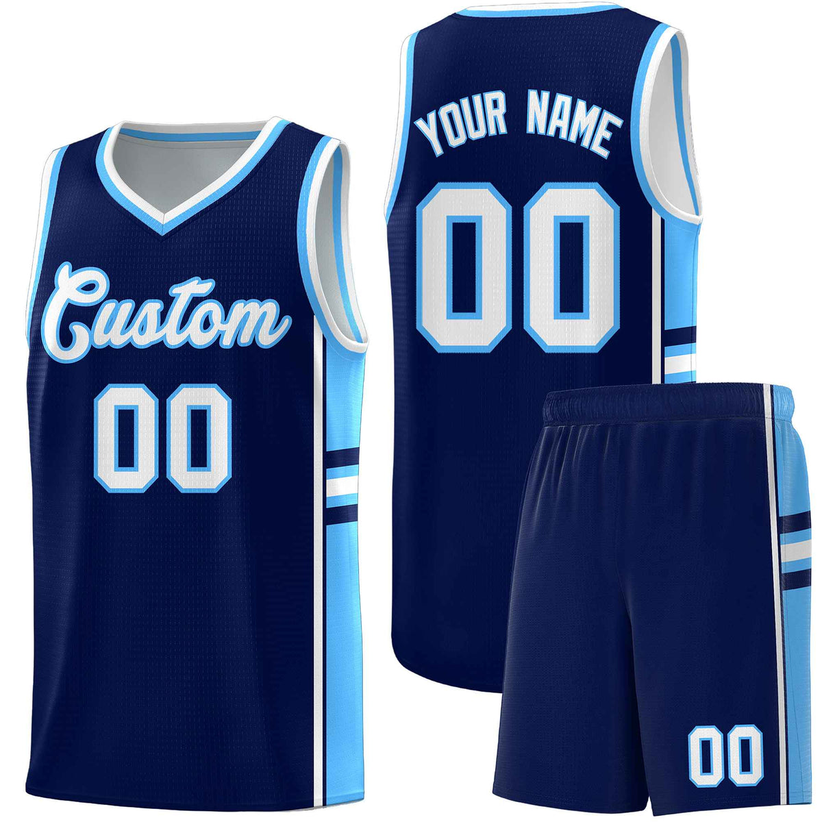 Custom Youth Basketball Jersey - Navy Powder Blue Two-Tone Classic Varsity Uniform