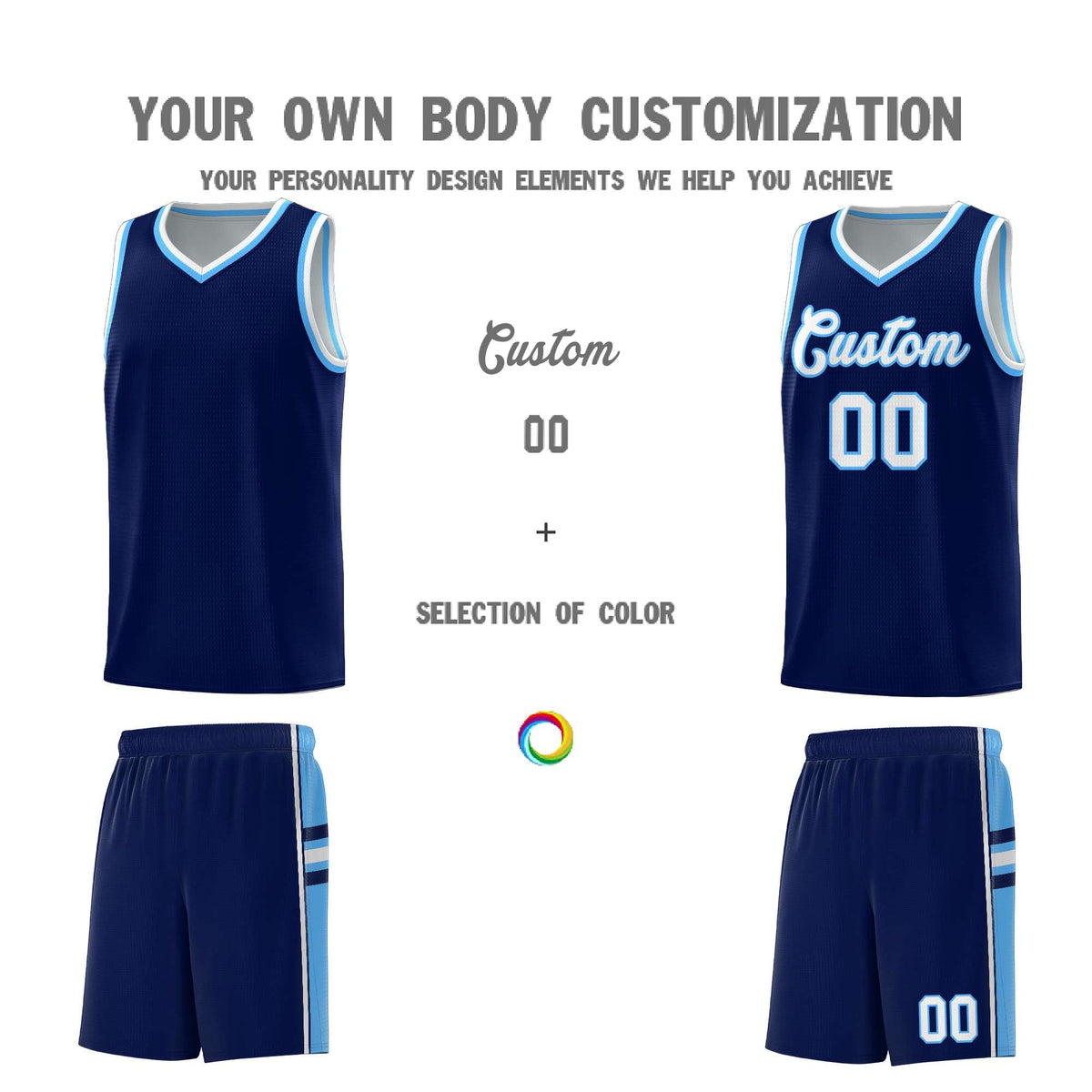 Custom Youth Basketball Jersey - Navy Powder Blue Two-Tone Classic Varsity Uniform