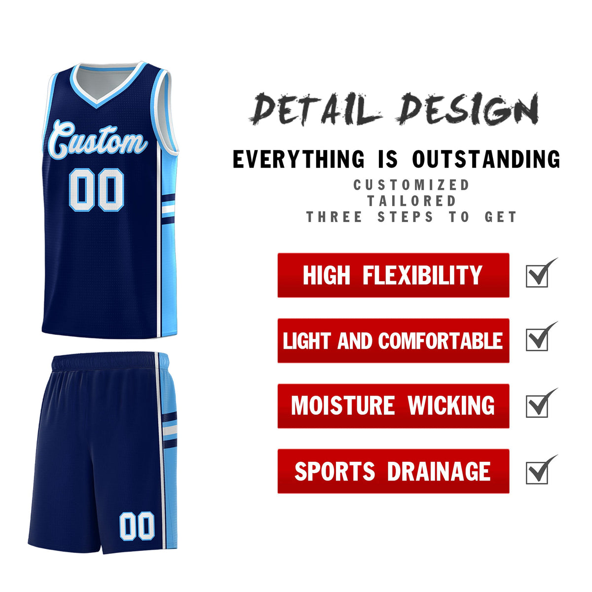Custom Youth Basketball Jersey - Navy Powder Blue Two-Tone Classic Varsity Uniform