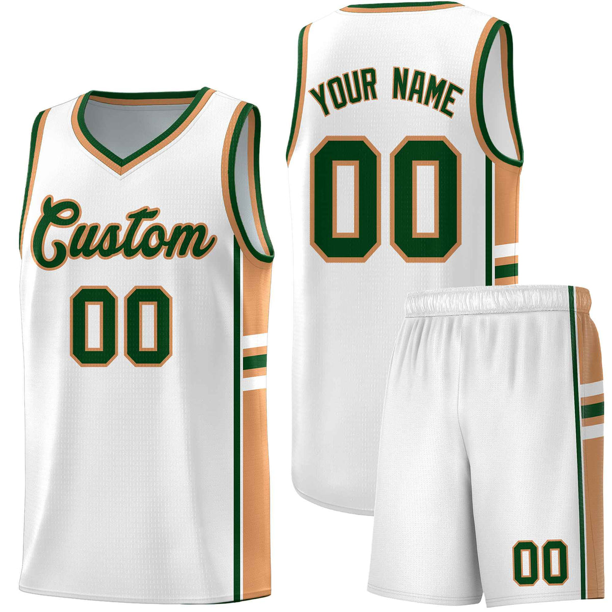Custom Youth Basketball Jersey - White Buckskin Brown Two-Tone Varsity Jersey Set