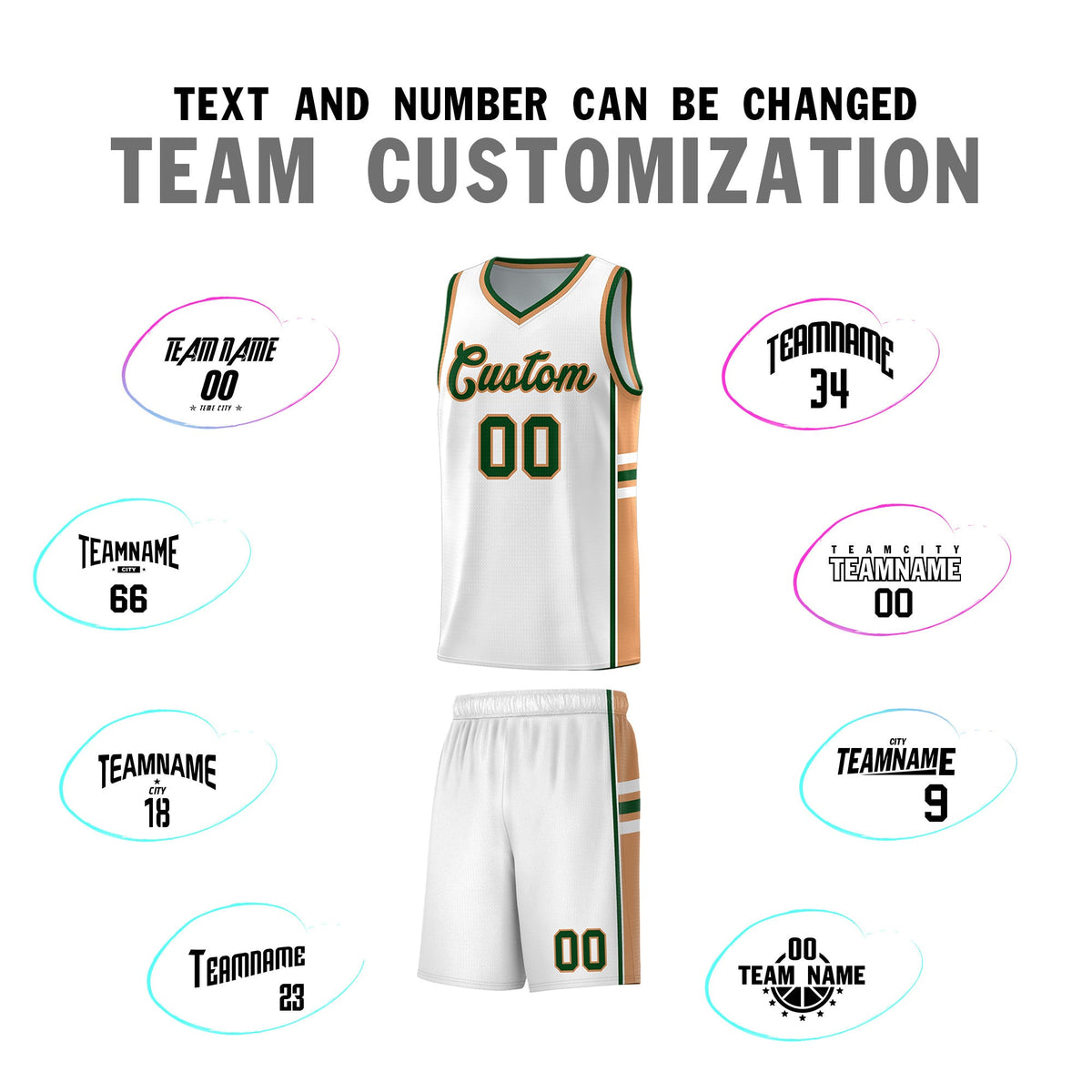 Custom Youth Basketball Jersey - White Buckskin Brown Two-Tone Varsity Jersey Set