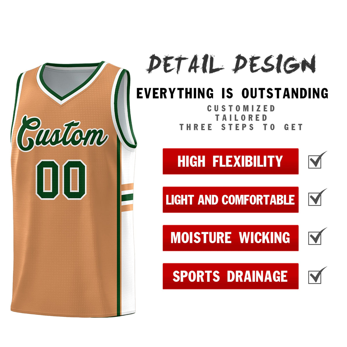 Custom Youth Basketball Jersey - Buckskin Brown White Personalized Varsity Two-Tone Uniform