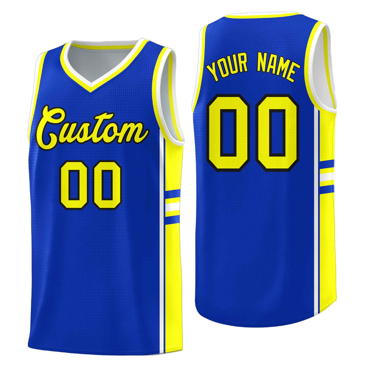 Custom Youth Basketball Jersey - Royal Fluorescent Yellow Two-Tone Classic Varsity Uniform
