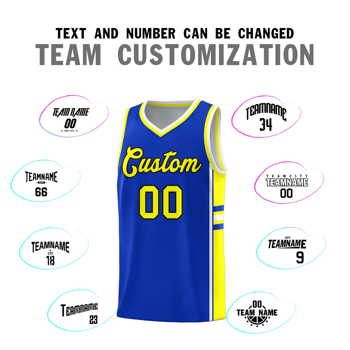 Custom Youth Basketball Jersey - Royal Fluorescent Yellow Two-Tone Classic Varsity Uniform