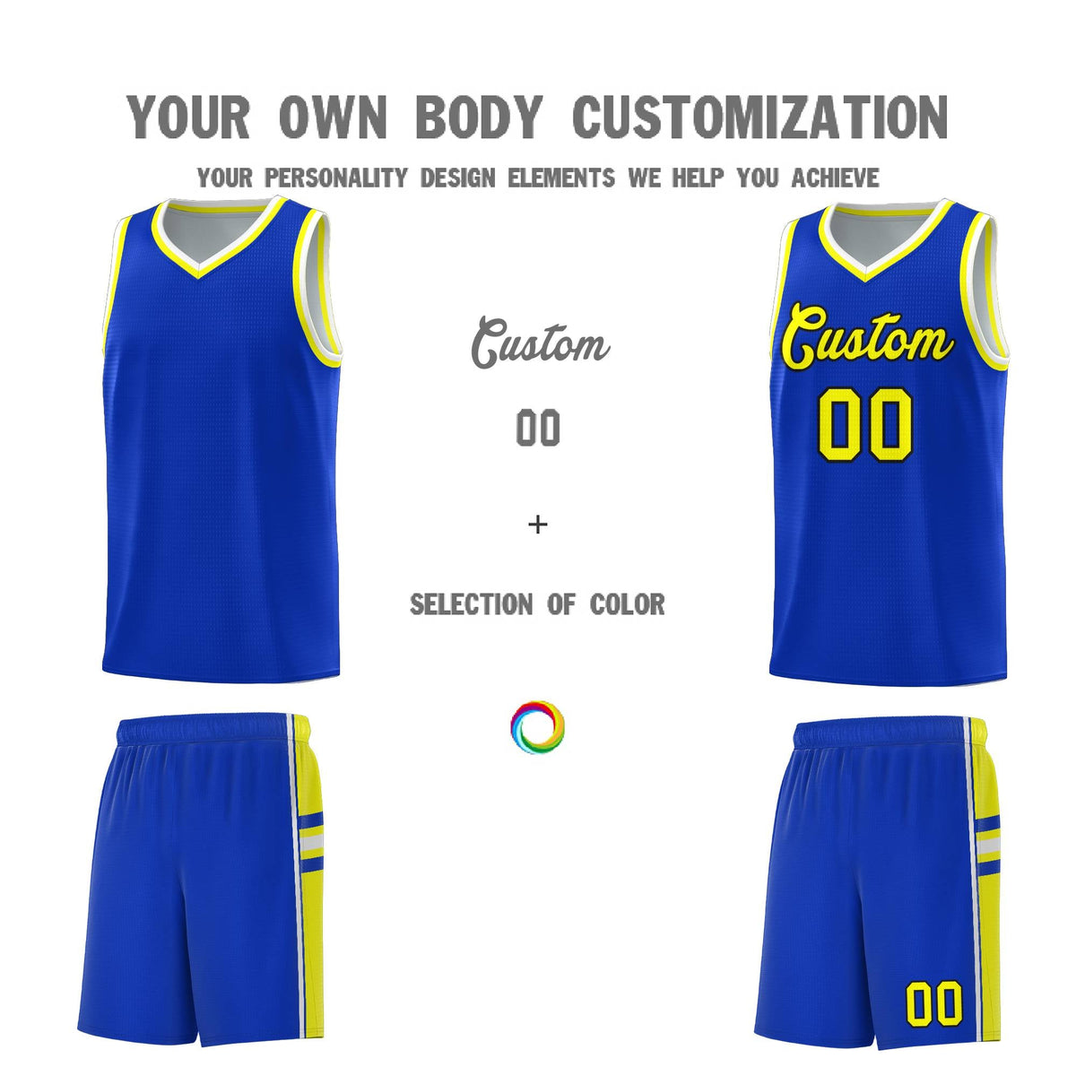 Custom Youth Basketball Jersey - Royal Fluorescent Yellow Two-Tone Classic Varsity Uniform