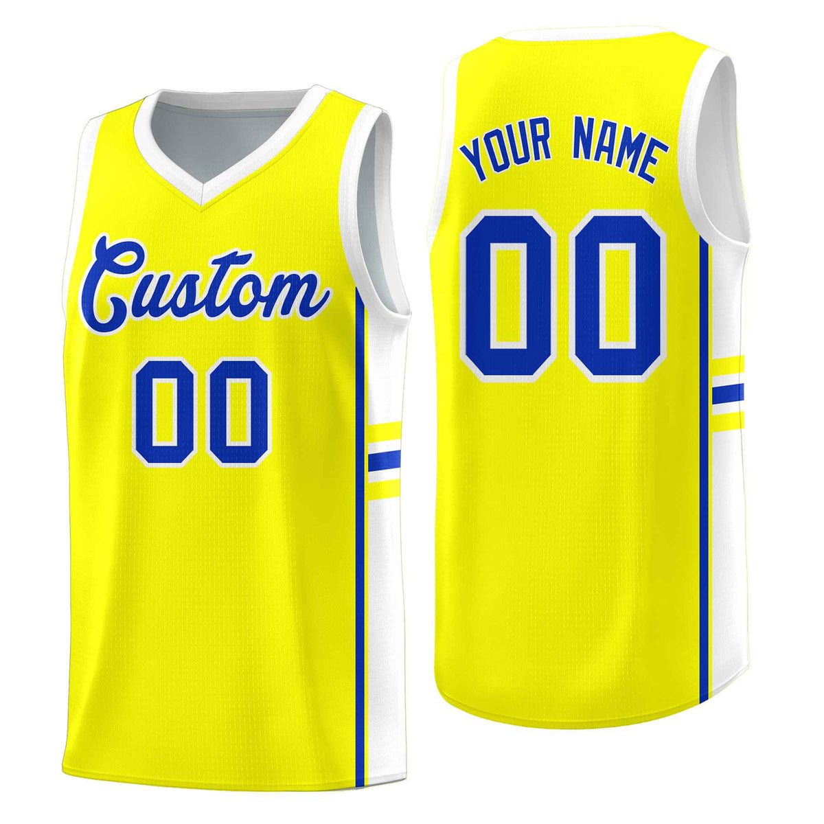 Custom Youth Basketball Jersey - Fluorescent Yellow White Two-Tone Classic Varsity Uniform