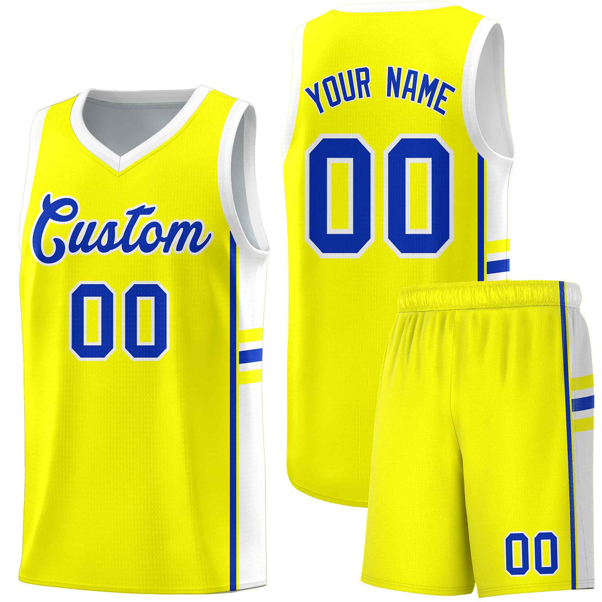 Custom Youth Basketball Jersey - Fluorescent Yellow White Two-Tone Classic Varsity Uniform