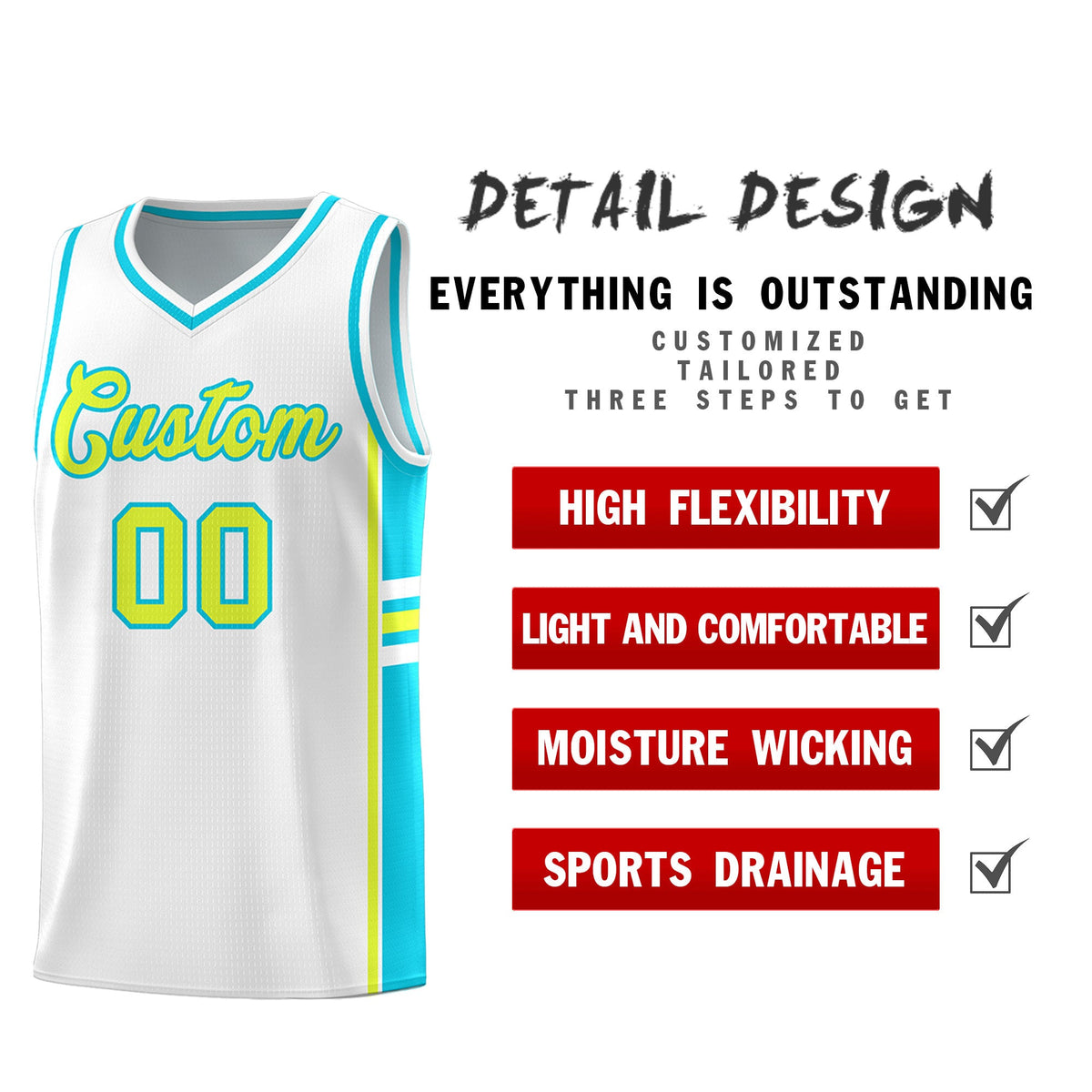 Custom Youth Basketball Jersey - White Sky Blue Two-Tone Varsity Jersey Set