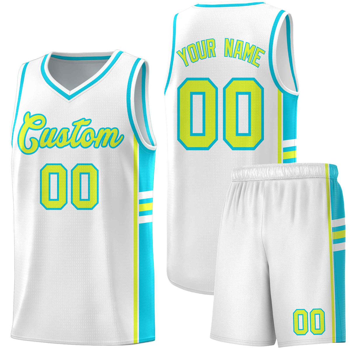 Custom Youth Basketball Jersey - White Sky Blue Two-Tone Varsity Jersey Set
