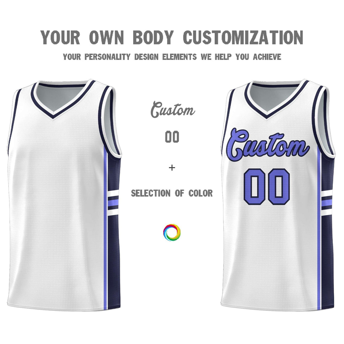 Custom Youth Basketball Jersey - White Navy Two-Tone Varsity Jersey Set