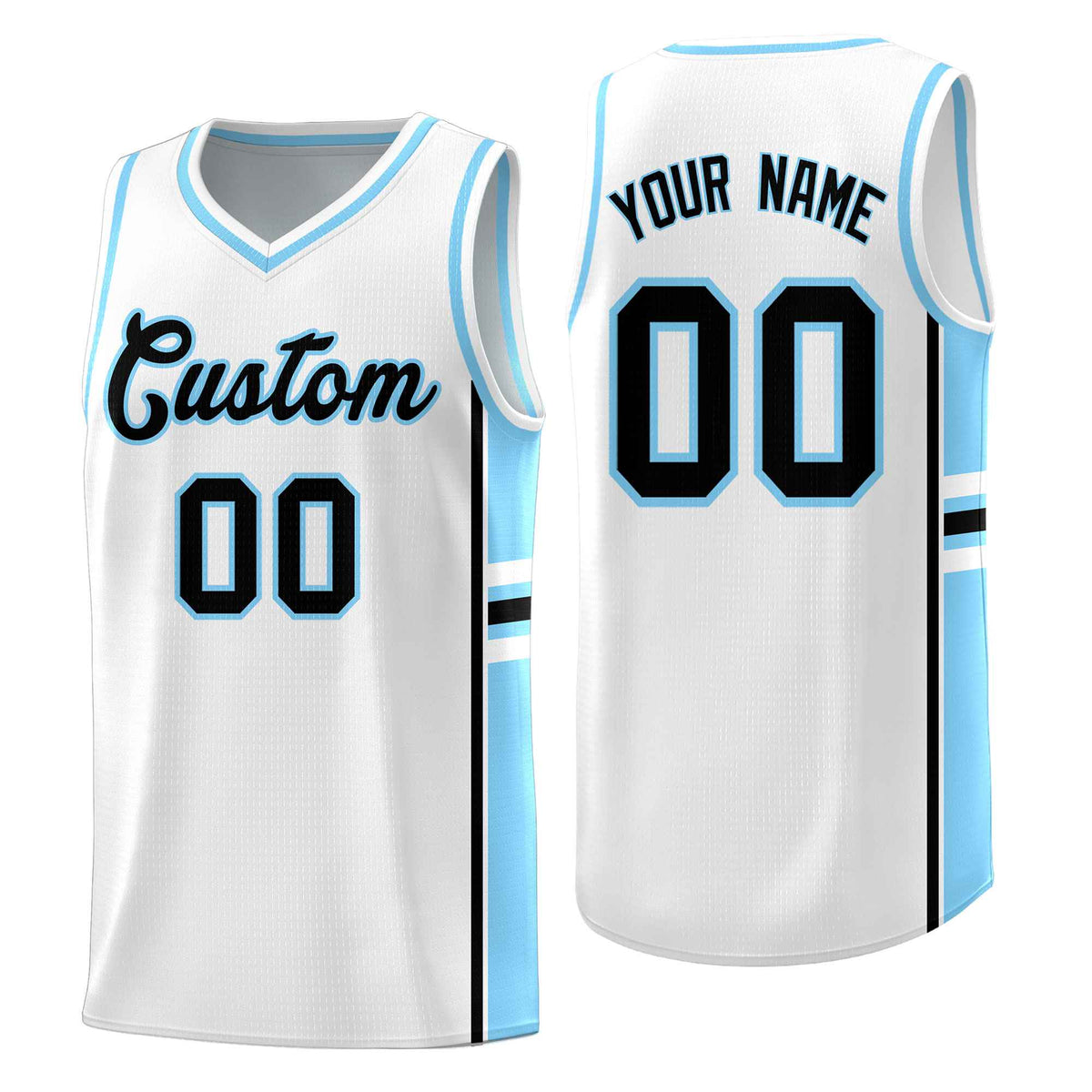 Custom Youth Basketball Jersey - White Light Blue Two-Tone Varsity Jersey Set