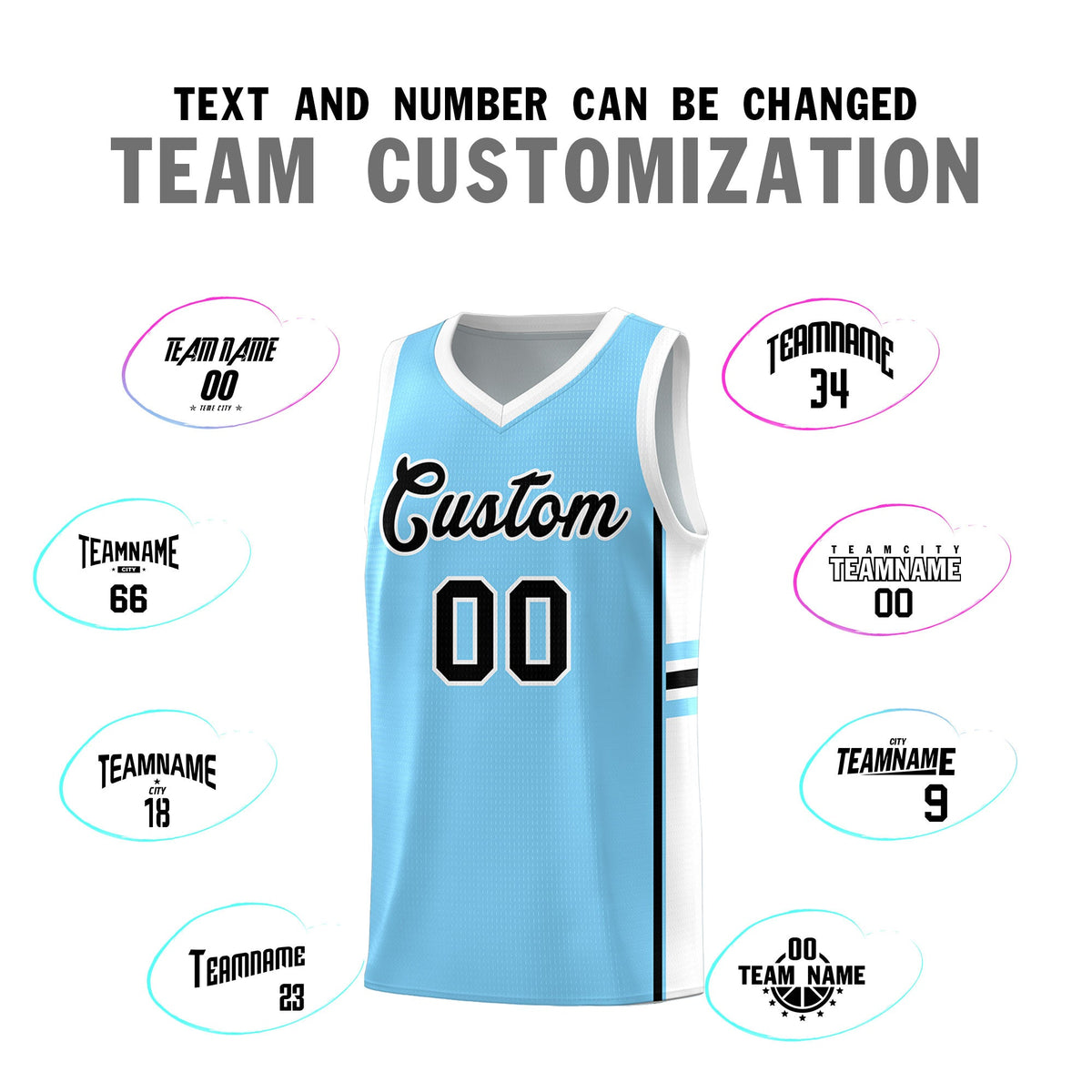 Custom Youth Basketball Jersey - Light Blue White Personalized Varsity Two-Tone Uniform