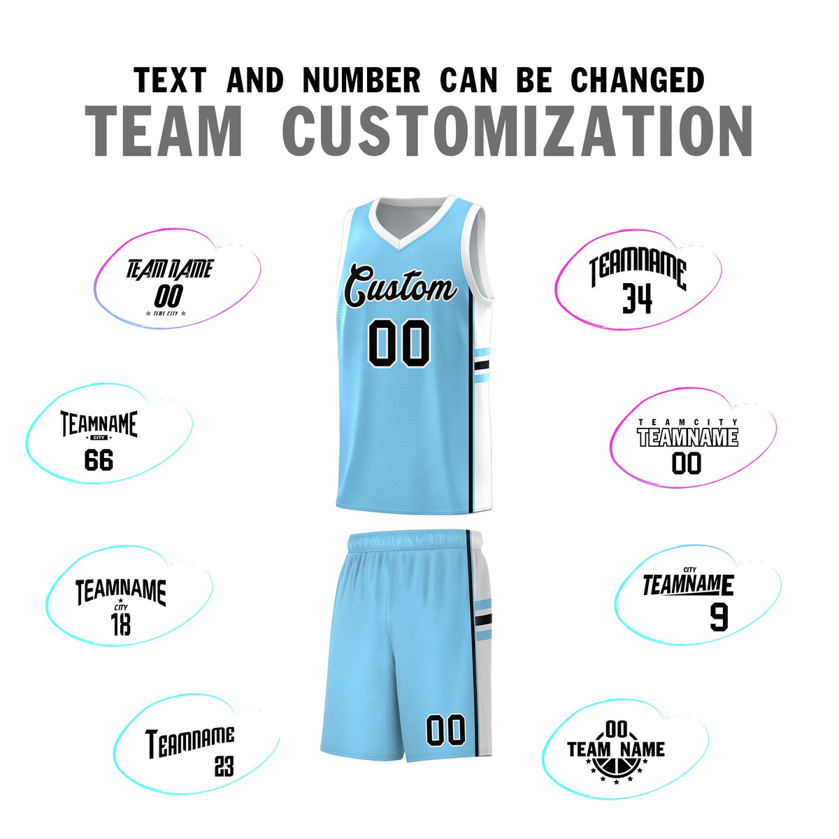 Custom Youth Basketball Jersey - Light Blue White Personalized Varsity Two-Tone Uniform