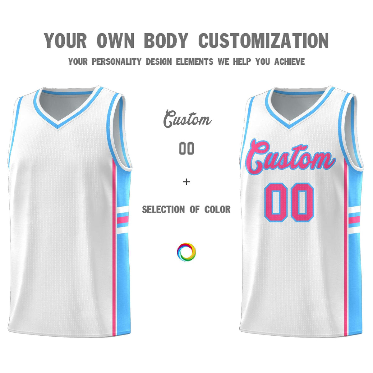Custom Youth Basketball Jersey - White Powder Blue Two-Tone Varsity Jersey Set