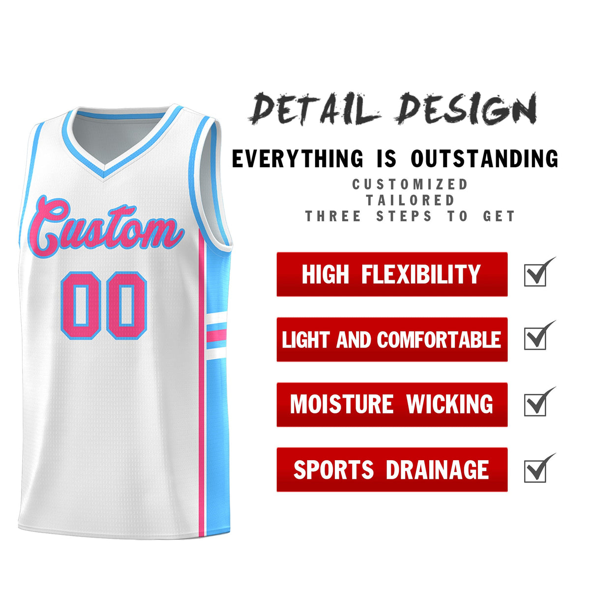 Custom Youth Basketball Jersey - White Powder Blue Two-Tone Varsity Jersey Set