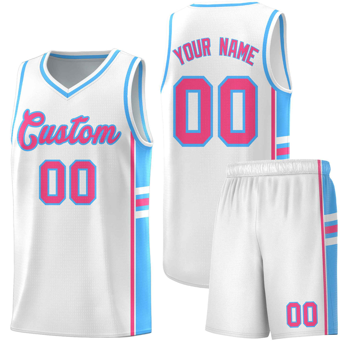 Custom Youth Basketball Jersey - White Powder Blue Two-Tone Varsity Jersey Set