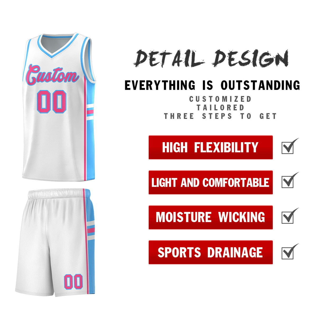 Custom Youth Basketball Jersey - White Powder Blue Two-Tone Varsity Jersey Set