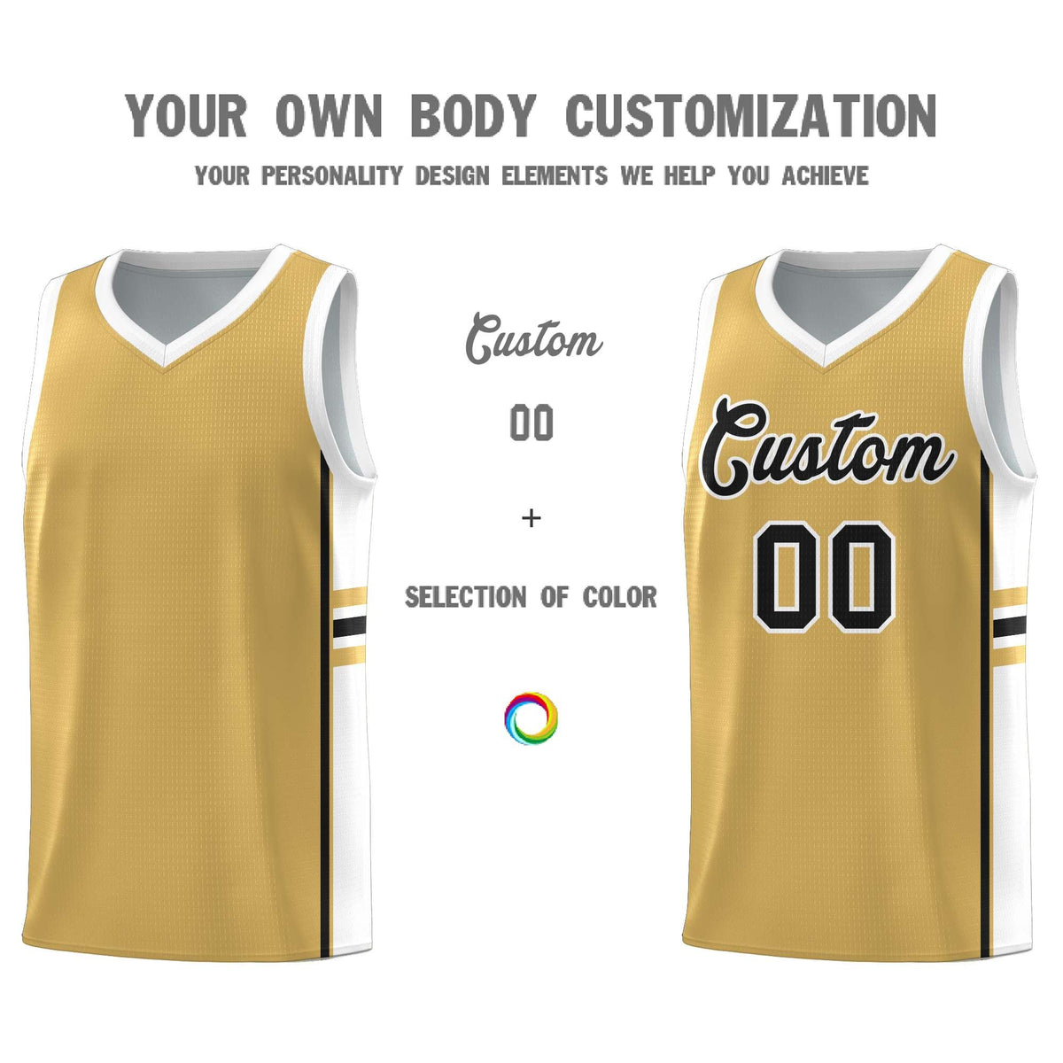 Custom Youth Basketball Jersey - Old Gold White Personalized Varsity Two-Tone Uniform