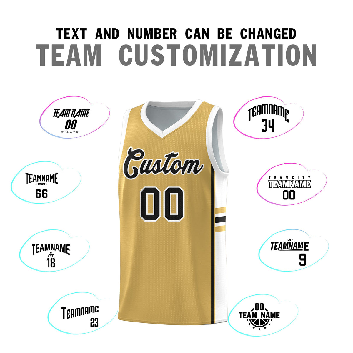 Custom Youth Basketball Jersey - Old Gold White Personalized Varsity Two-Tone Uniform