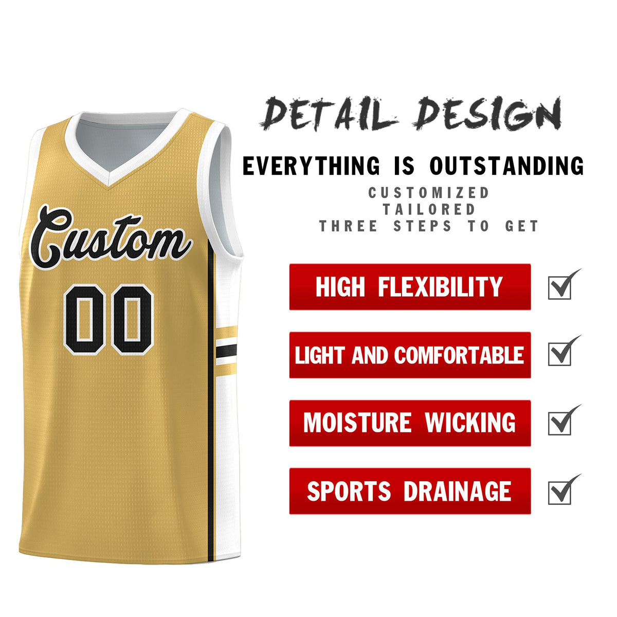 Custom Youth Basketball Jersey - Old Gold White Personalized Varsity Two-Tone Uniform