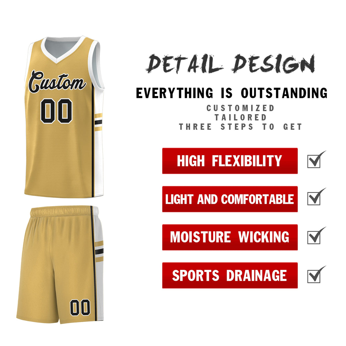 Custom Youth Basketball Jersey - Old Gold White Personalized Varsity Two-Tone Uniform
