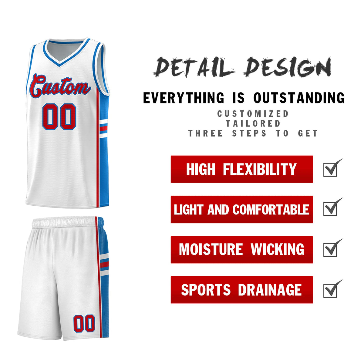 Custom Youth Basketball Jersey - White Royal Two-Tone Varsity Jersey Set