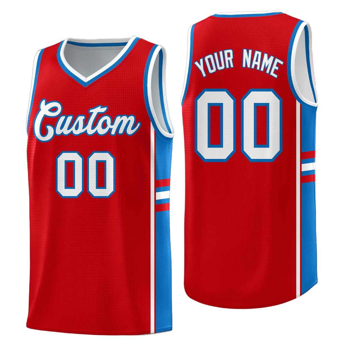 Custom Youth Basketball Jersey - Red Royal Two-Tone Classic Varsity Uniform