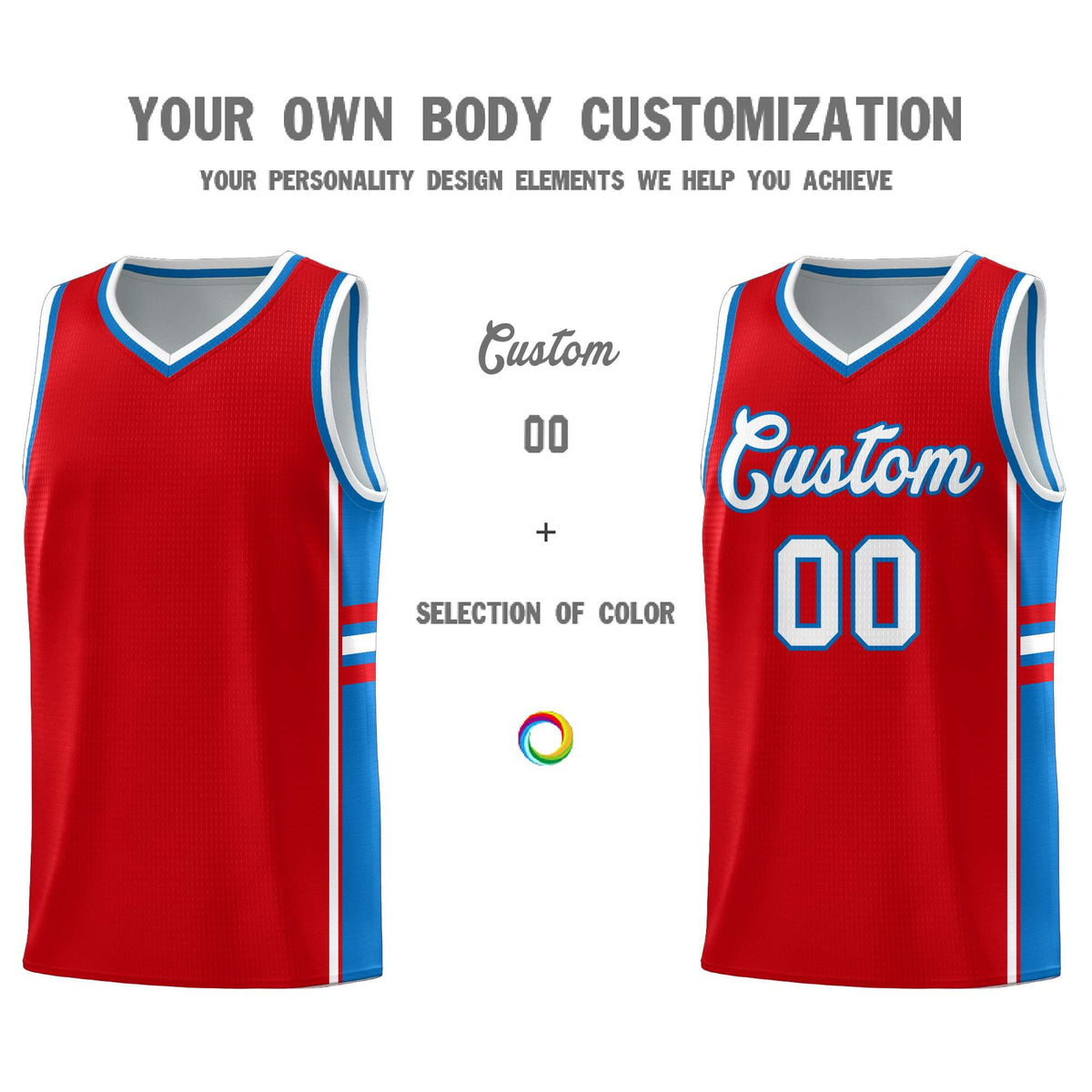 Custom Youth Basketball Jersey - Red Royal Two-Tone Classic Varsity Uniform