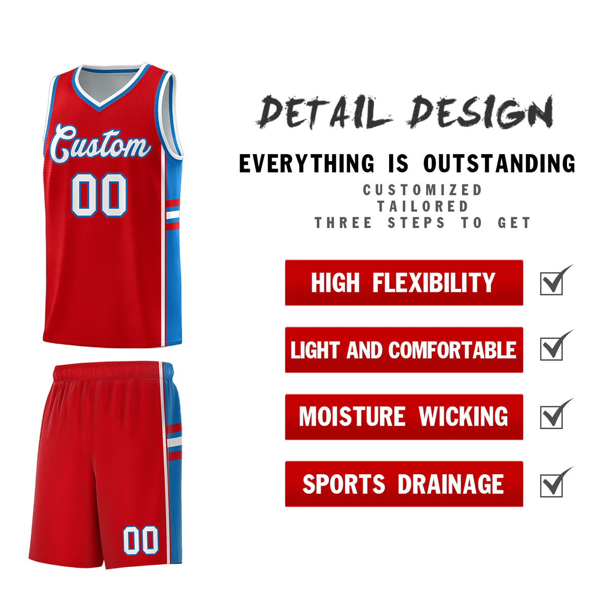 Custom Youth Basketball Jersey - Red Royal Two-Tone Classic Varsity Uniform
