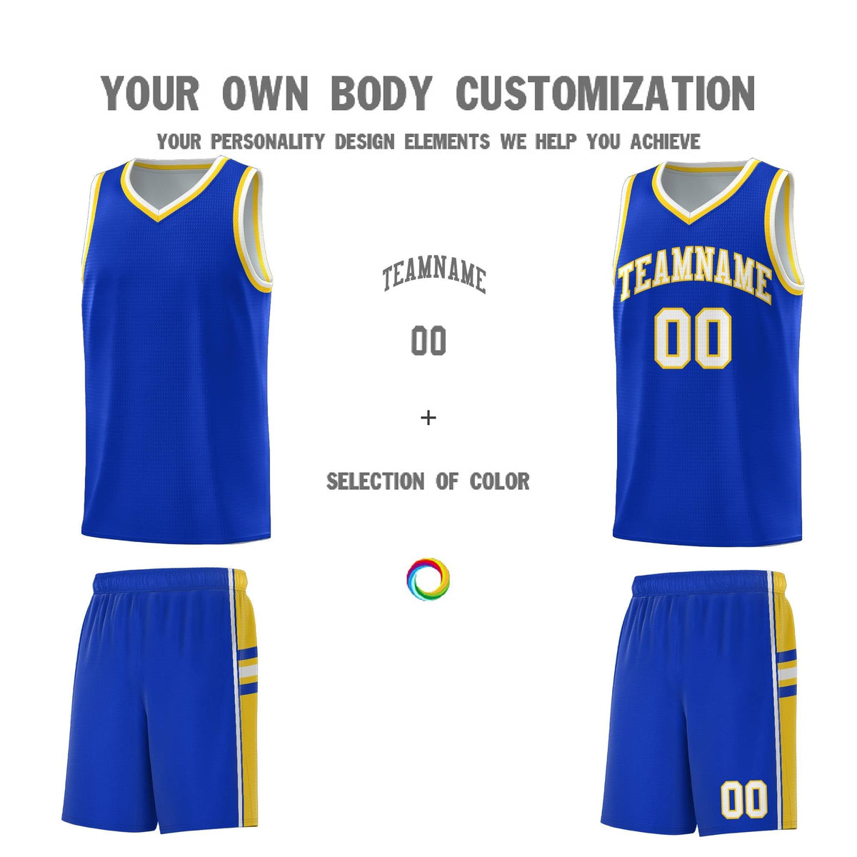 Custom Youth Basketball Jersey - Royal Gold Two-Tone Varsity Jersey Set