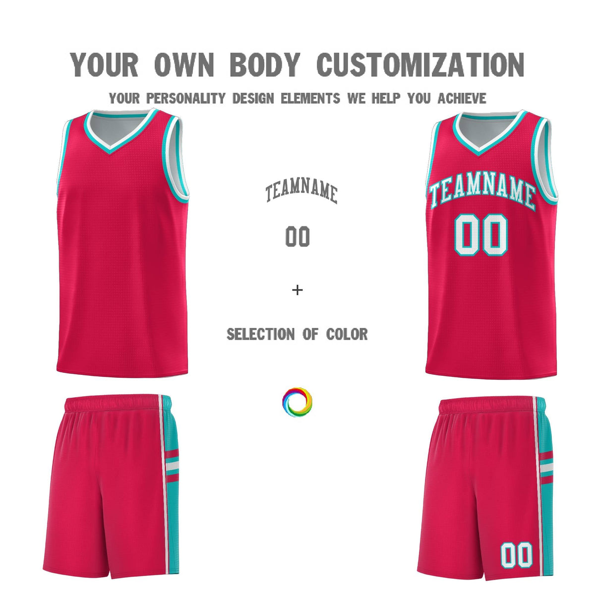 Custom Youth Basketball Jersey - Red Aqua Two-Tone Varsity Jersey Set